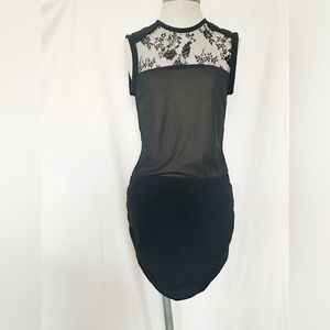 IRO SLEEVELESS BLACK SHEER CHIFFON LACE ZIPPER RUCHED MINI DRESS 36 SMALL